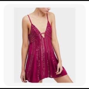 Free People Here She Is Slip Dress Burgundy Medium